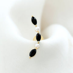 Black Onyx and Pearl Ear Crawler Earring for Helix Piercing
