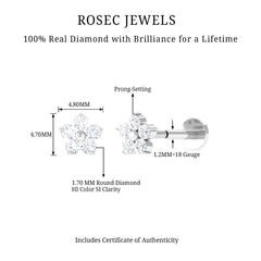 Minimalist Diamond Flower Tragus Earring with Flat Back