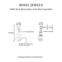 Moissanite Teardrop Earring for Helix Piercing