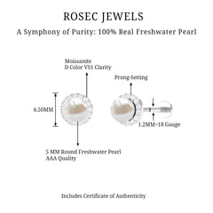 Round Freshwater Pearl and Moissanite Halo Cartilage Earring
