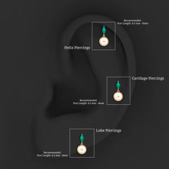 3/4 CT Freshwater Pearl and Emerald Drop Earring for Helix Piercing