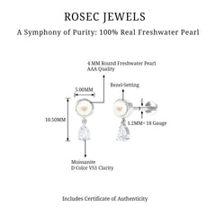Freshwater Pearl and Moissanite Dangling Cartilage Earring