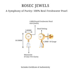 Freshwater Pearl and Moissanite Dangling Cartilage Earring