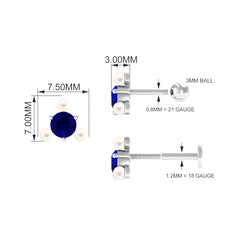 Blue Sapphire and Freshwater Pearl Cartilage Earring