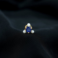 Blue Sapphire and Freshwater Pearl Cartilage Earring