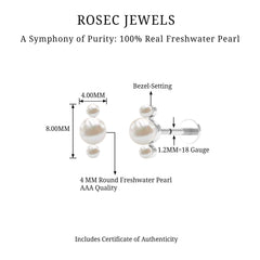 Round Freshwater Pearl Three Stone Cartilage Earring