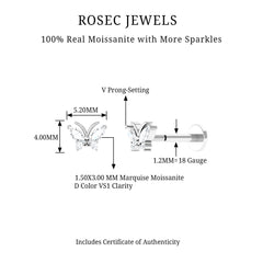 Marquise Moissanite Butterfly Cartilage Earring