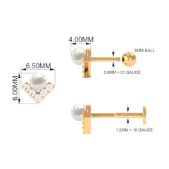 Unique Freshwater Pearl Cartilage Earring with Moissanite