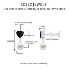 Real Black Onyx and Freshwater Pearl Helix Drop Earring
