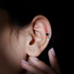 Real Black Onyx and Freshwater Pearl Helix Drop Earring
