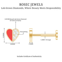 Cute Diamond Heart Earring with Red Enamel