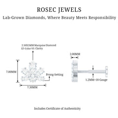 Marquise Diamond Lotus Earring for Upper Lobe Piercing