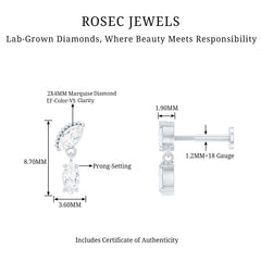 Certified Marquise Diamond Drop Earring for Helix Piercing