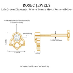 Simple Lotus Floral Earring with Round Diamond
