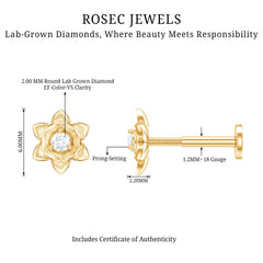 Diamond Lotus Flower Earring for Helix Piercing