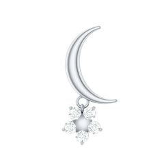 Diamond Crescent Moon and Star Earring for Helix Piercing