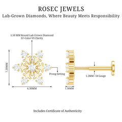 Diamond Snowflake Earring for Upper Lobe Piercing