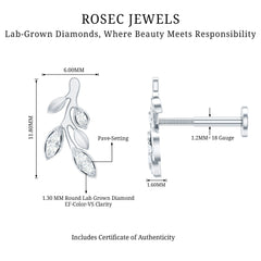 Diamond Vine Leaf Earring for Helix Piercing