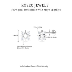 Round Moissanite Star Earring for Helix Piercing