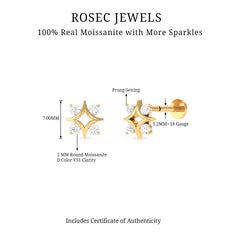 Round Moissanite Star Earring for Helix Piercing