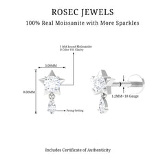 Unique Moissanite Star Drop Earring for Cartilage Piercing