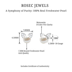Cute Freshwater Pearl and Moissanite Cat Cartilage Earring
