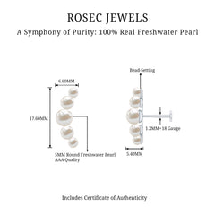 Round Freshwater Pearl Crawler Earring for Women