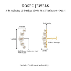 Round Freshwater Pearl Crawler Earring for Women