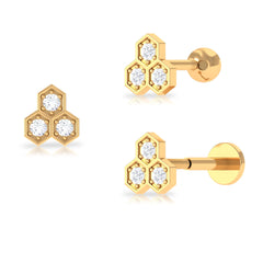 Dainty Diamond Geometric Helix Earring in Gold
