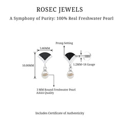 Elegant Diamond and Freshwater Pearl Drop Earring with Black Enamel