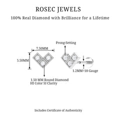 Round Diamond Gold Beaded V Shape Earring