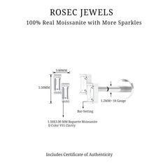 Dainty Baguette Moissanite 2 Stone Earring for Helix Piercing