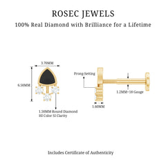 Genuine Diamond and Black Enamel Unique Tragus Earring