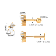Tiny Freshwater Pearl and Moissanite Two Stone Tragus Earring