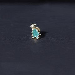 Real Diamond Green Enamel Christmas Tree Cartilage Earring