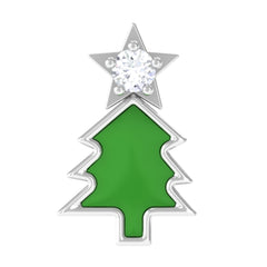 Real Diamond Green Enamel Christmas Tree Cartilage Earring