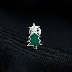 Real Diamond Green Enamel Christmas Tree Cartilage Earring