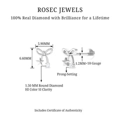 Natural Diamond Bow Cartilage Earring with Star