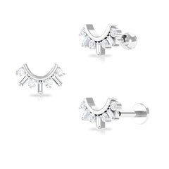 Baguette and Round Moissanite Curved Helix Earring