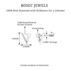 Genuine Round Cut Diamond Tiny Chevron Earring