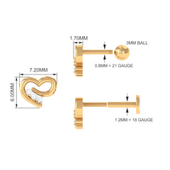 Real Diamond Cute Heart Earring for Helix Piercing