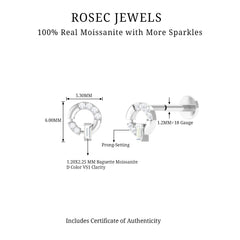 Baguette and Round Moissanite Open Circle Cartilage Earring