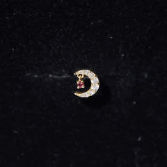 Natural Ruby and Moissanite Crescent Moon Helix Earring