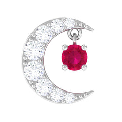 Natural Ruby and Moissanite Crescent Moon Helix Earring