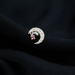 Natural Ruby and Moissanite Crescent Moon Helix Earring