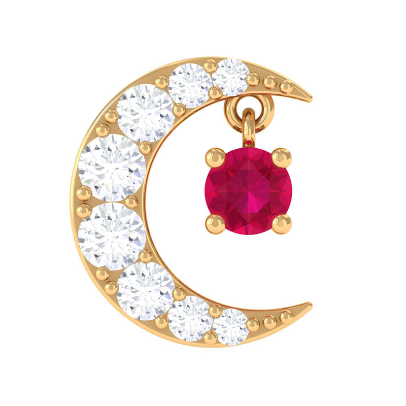 Natural Ruby and Moissanite Crescent Moon Helix Earring