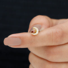 Natural Ruby and Moissanite Crescent Moon Helix Earring