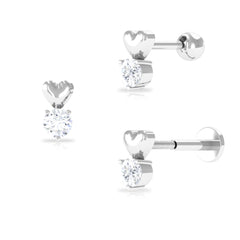 Round Moissanite Heart Tragus Earring in Gold