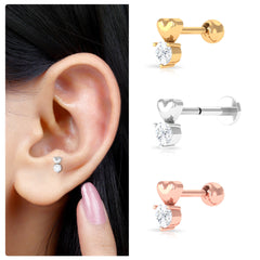 Round Moissanite Heart Tragus Earring in Gold