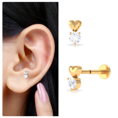 Round Moissanite Heart Tragus Earring in Gold
